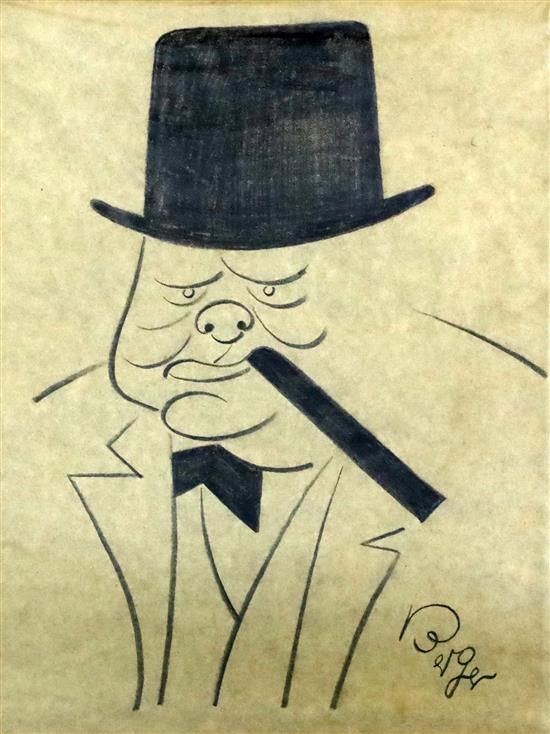 § Oscar Berger (1901-1997) Caricature of Sir Winston Churchill 10 x 8in.